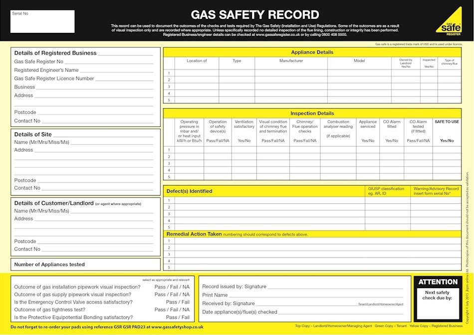 Gas safety certificates